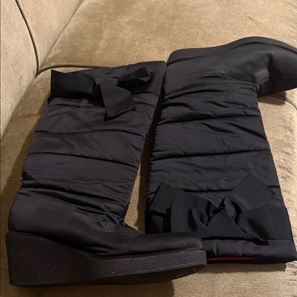 Kate Spade Black Wedge Boots with Bow - Picture 4 of 5